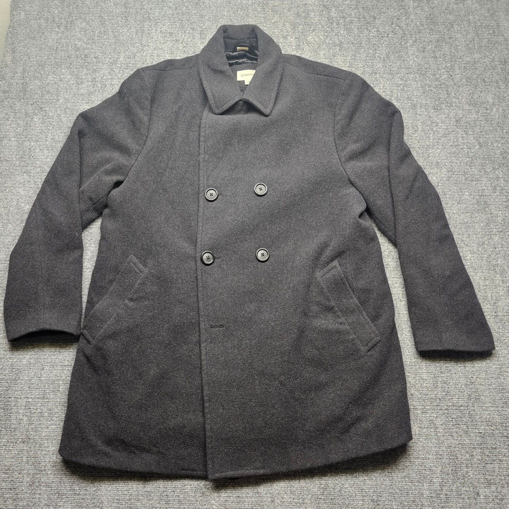 St Johns Bay Mens Wool Blend Pea Coat Charcoal Gray Double Breasted Large